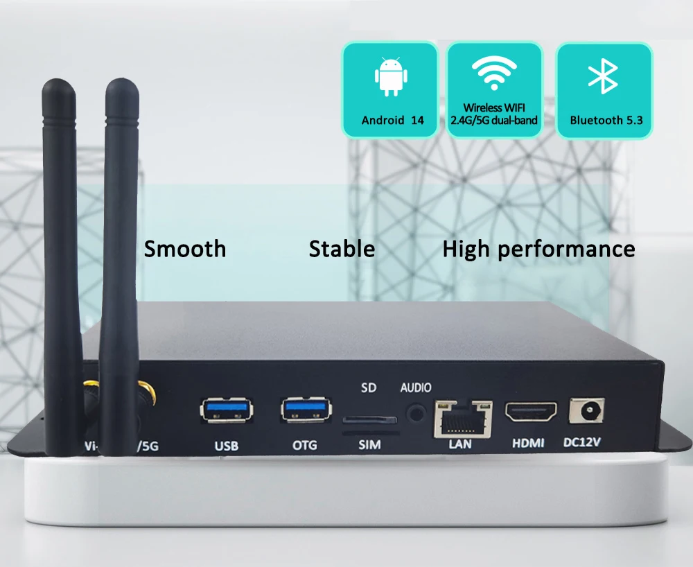 Metallgehäuse RK3576 4G-Modul SIM Android Digital Signage Werbung 4K UHD HD-MI Ausgang Cloud-basierter Media Player – Detail 2
