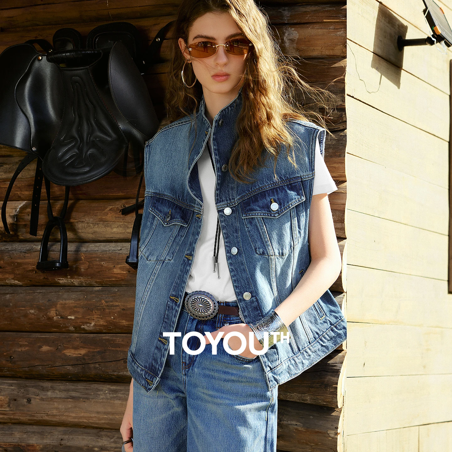 TOYOUTH Women Pure Cotton Denim Vest 2026 Spring New Sleeveless Stylish Hong Kong Film Aesthetic Instagram Waistcoat