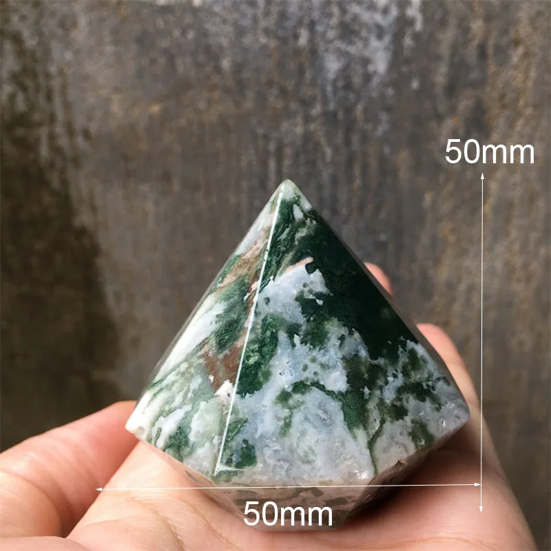 Refill Natural Green Moss Agate Carving Diamond Crystal Pyramid Ornaments Ocean Grass Agate Stones For Meditation Yoga Witch