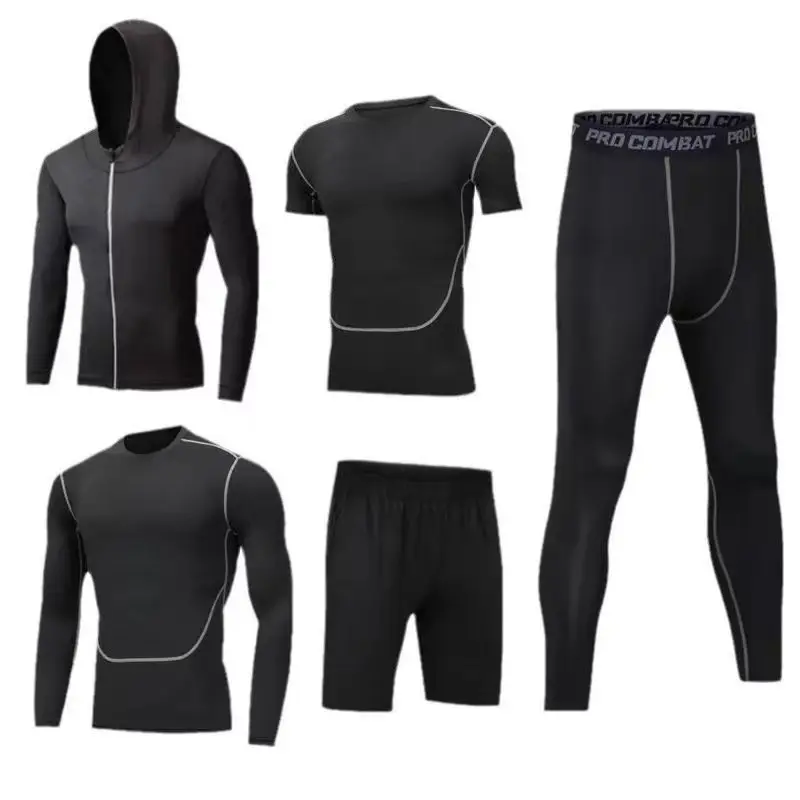 Set da allenamento da uomo ad asciugatura rapida da 5 pezzi: abbigliamento da palestra a compressione per corsa, allenamento e basket