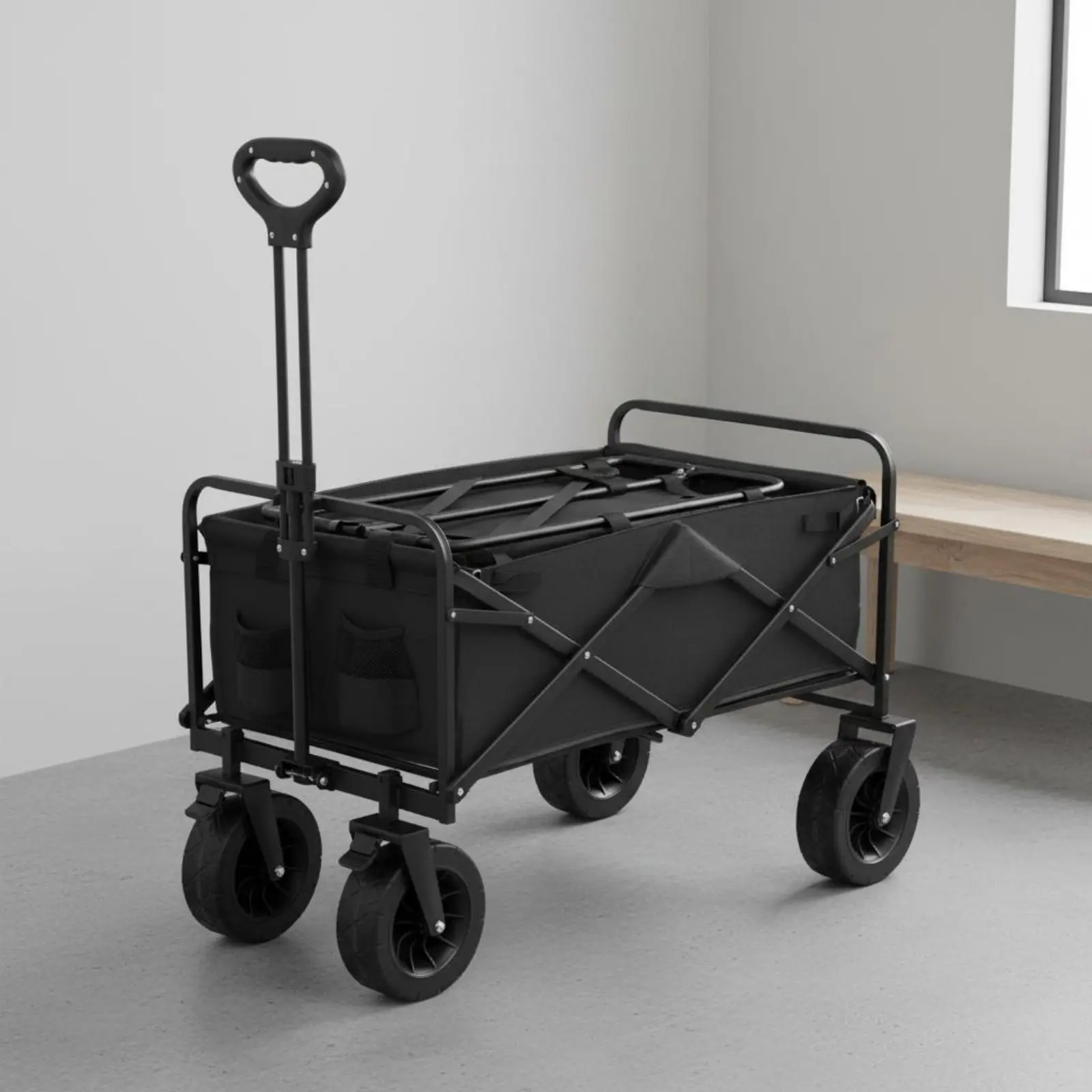 

Foldable Camping Carrier Large Capacity Foldable Utility Wagon Outdoor Outdoor Trolley Waterproof Material Sturdy Duty Garden