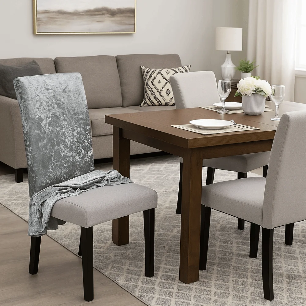 

Elastic Velvet Dining Chair Cover Dust Proof Removable Seat Cover with Ruffled Edges Universal Chair Protective Case Hotel