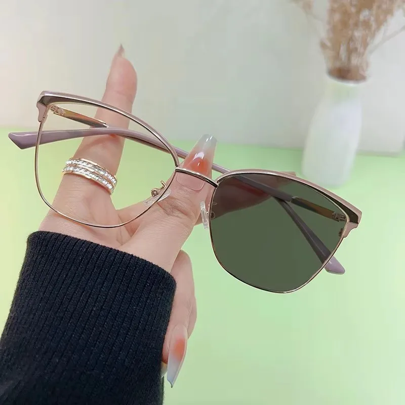 2025, neue Farbwechsel-Anti-Blaulicht-Brille, Retro-Metall, modisch, Katzenauge, flacher Lichtspiegel, für Männer und Frauen, 56016