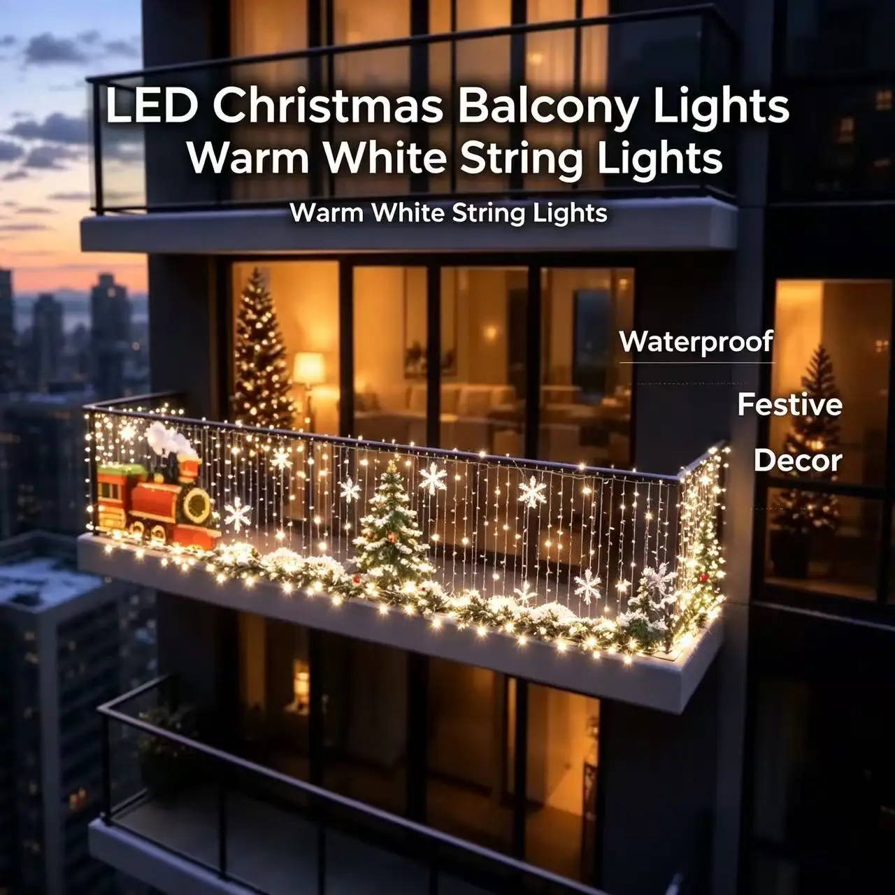 App Controlled Christmas LED String Lights, Indoor Outdoor Fairy Lights for Balcony Fence Yard Background Holiday Decorations