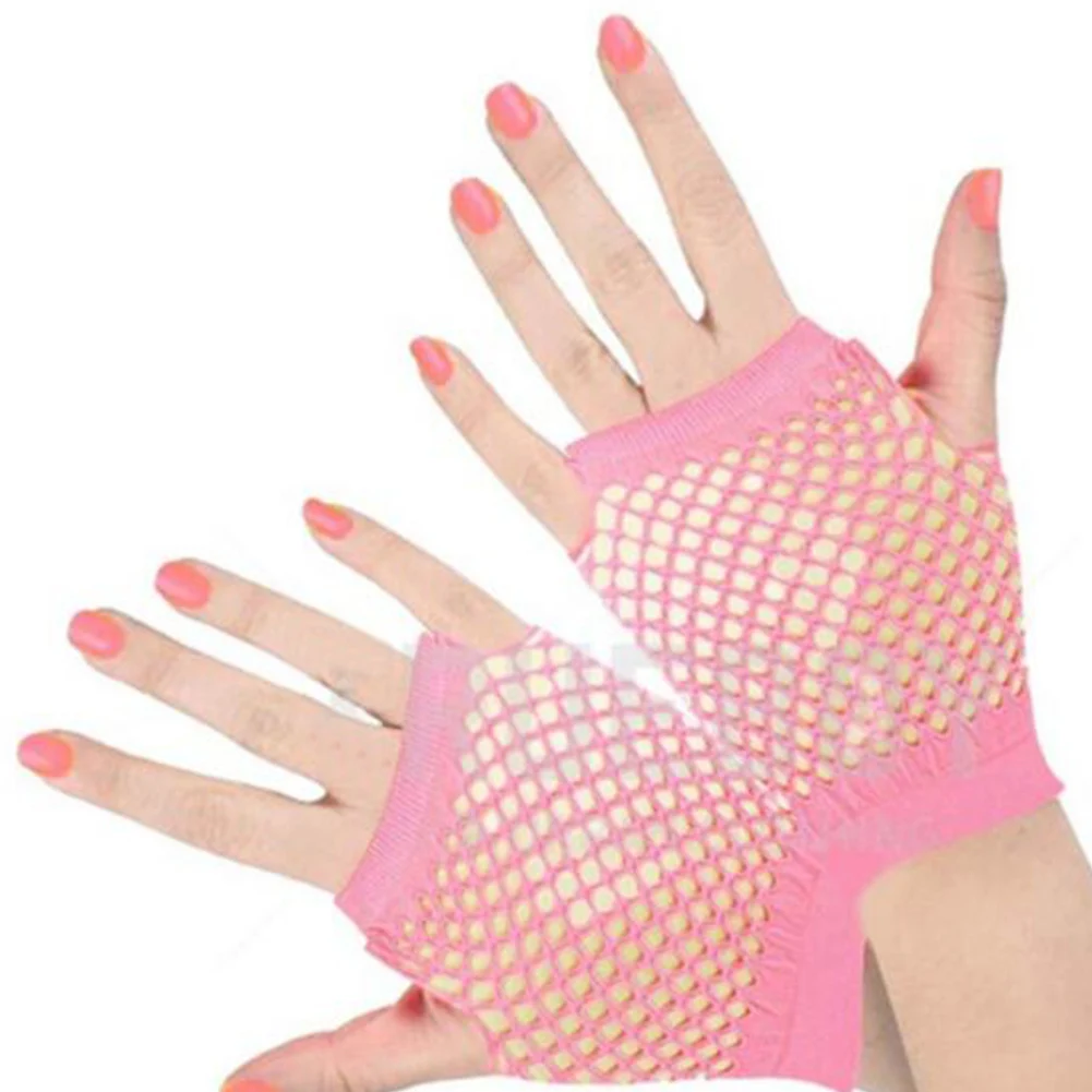 Summer New Women Girls Fashion Neon Candy Color Short Gloves Mittens Fingerless Half Finger Sexy Hollow Out Mesh Fishnet Gloves