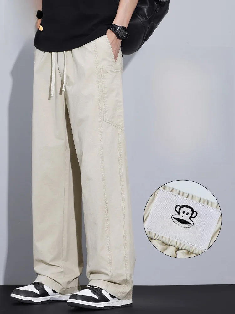 

PaulFrank рабочие брюки из чистого хлопка, мужские весенне-осенние свободные широкие повседневные брюки в американском стиле ретро, прямой крой