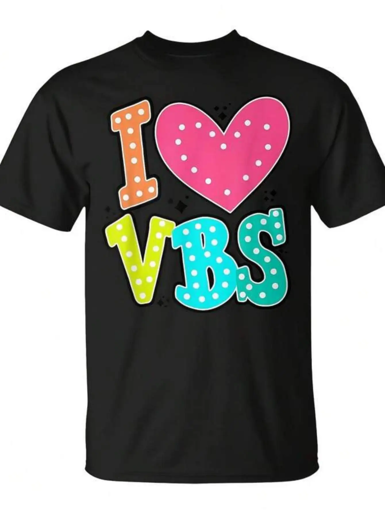 I Love Vbs 2024 Holiday Bible School Christian Summer Camp T-Shirt, Single-Sided Print Crew Neck Short-Sleeve T-Shirt, Halloween Style, Gift, Trendy Fashion, Unisex, Soft, Breathable, Casual - Crew Neck