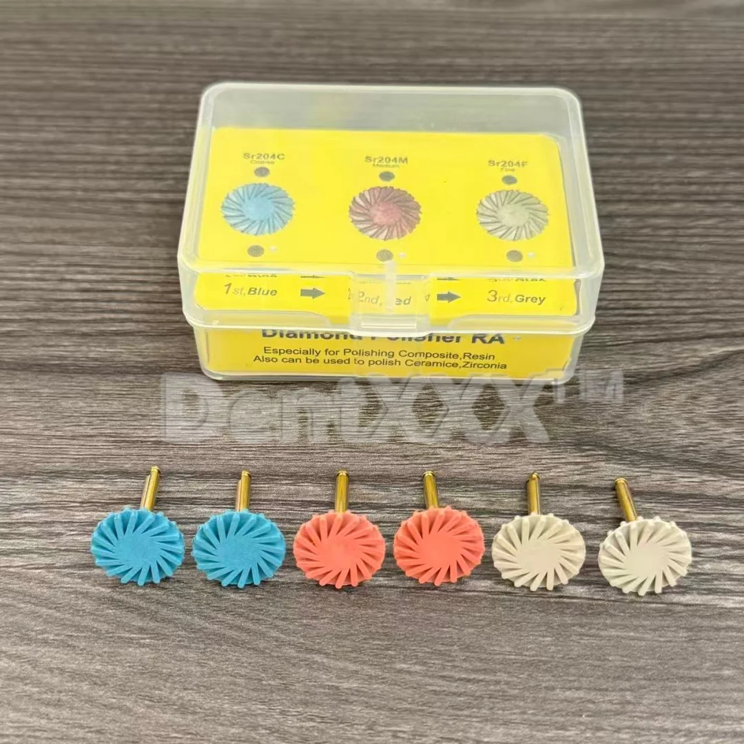 6 Composite Resin Polishing Discs, Rubber Polishing Wheels 14mm, 3-Color Cyclone Wheels with Gold Ra Shank, Shank Diameter 2.35mm, for Soft Metals, Wood, Stone, Pvc, Jade, Ceramic Tiles, Marble, Plastic, Agate, Glass, Crystal, and Non-Ferrous Metals view 4