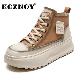 Koznoy 4cm bydlęca prawdziwa skóra wiosenna mokasyny Retro etniczne zamek naturalne jesienne brytyjskie buty motocyklowe do kostki damskie buty