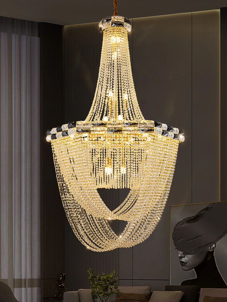 

Gold Silver Crystal Chain LED 2024 Ceiling Chandelier Lighting Hanging Lamps Lustre Suspension Luminaire Lampen For Living Room