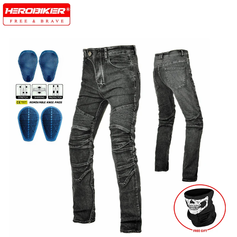 

Motorcycle Jeans Men's Retro Casual Motorbike Motorcycle Riding Pants Off-road Anti-drop with CE Silicone Protective Gear