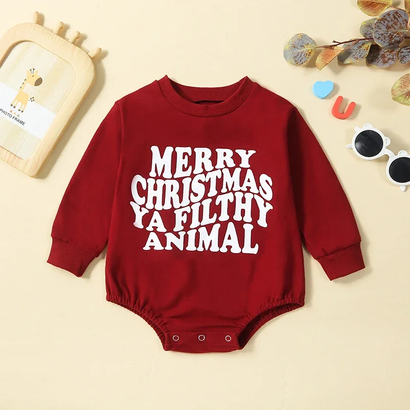 Infant Baby Christmas Jumpsuit Letter Print Long Sleeve Sweatshirt Romper Newborn Baby Bodysuits Festival Costume