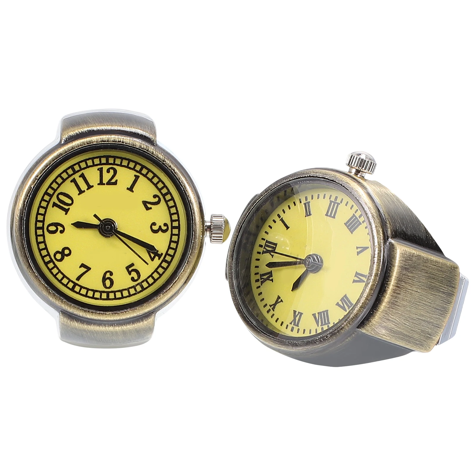 

2pcs Vintage Watch Women Men Retro Metal Finger Quartz Mini Women Ring Watch Round Dial Adjustable Band Fashion Accessory