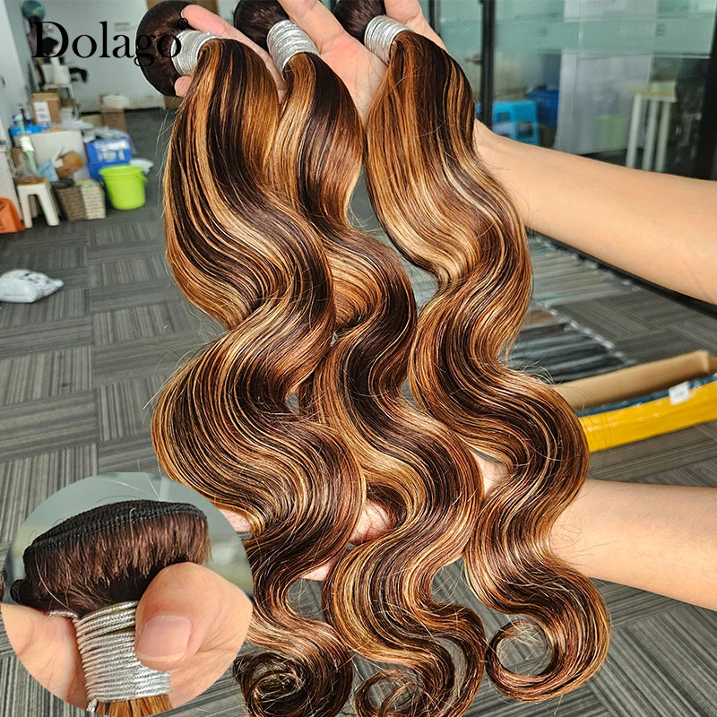 Highlight Colored Body Wave Hair Bundles Human Hair Mix Bundles Dark Brown Chocolate Brown Honey Blonde Bundles Human Hair Weave