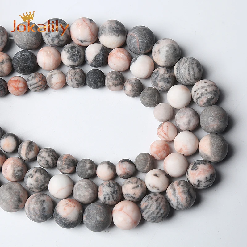 Wholesale Natural Matte Pink Zebra Jaspers Stone Round Loose Beads For Jewelry Making DIY Bracelets 4 6 8 10 12 14 16mm 15