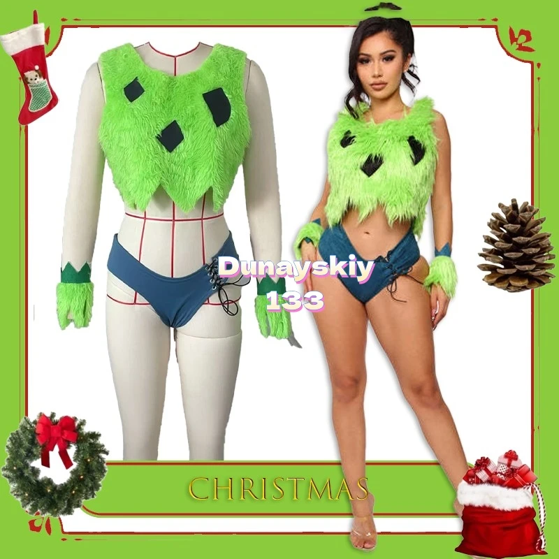 

Сексуальный зеленый меховой монстр, костюм для косплея, комплект на Хэллоуин, Рождество, ролевые игры, полиэфирное волокно, универсальный наряд для современного танца