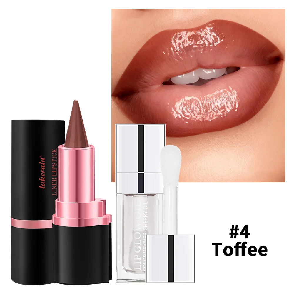 Conjunto de brilho labial e delineador labial, brilho labial hidratante de longa duração, contorno de manchas para todos os estilos de maquiagem, kit de cosméticos labiais femininos