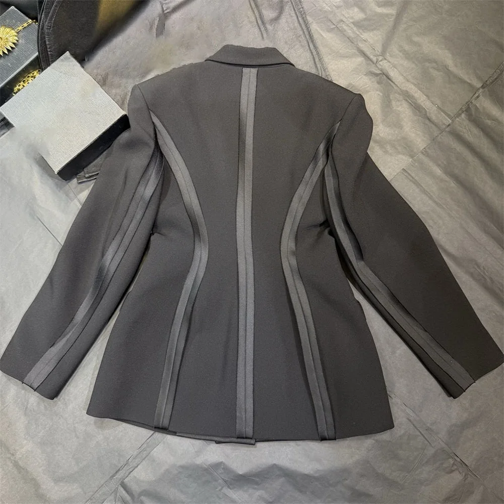 2026 Winter Women's Suit Jacket, Satin, Double-Breasted, Loose Fit, Casual, Outerwear, Y2K New Fashion, Commuter, Coat bra