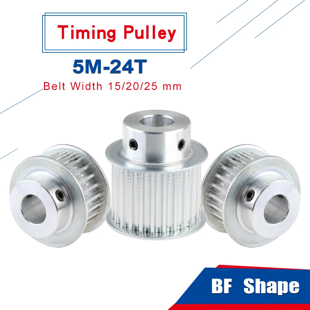 5M-24T Belt Pulley Bore 6/6.35/8/10/12/12.7/14/15/16/17/19/20 mm Alloy Pulley Wheel For 5M Rubber Belt Width 15/20/25mm