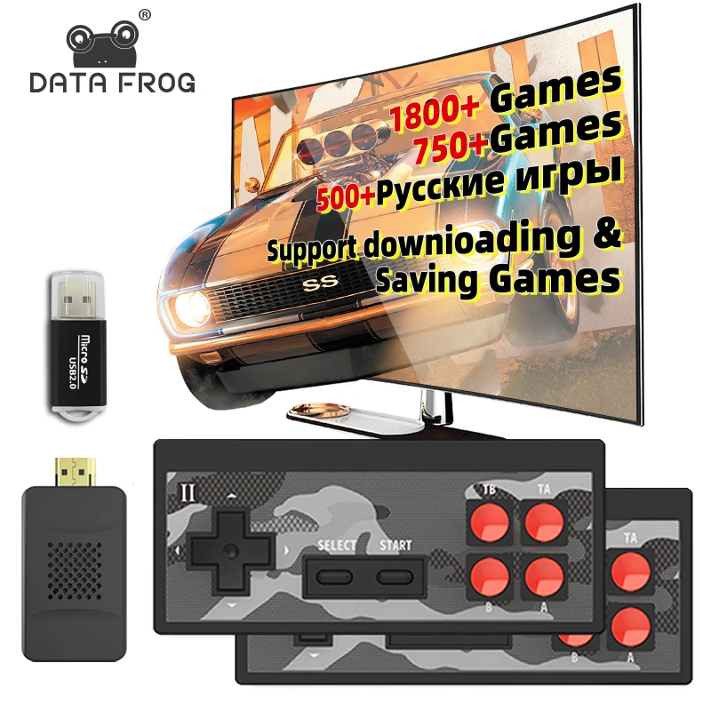 Dados Frog-4K HD Video Game Console, Mini Retro Dendy Game Console, controlador sem fio, saída de TV, construído em 1800 jogos clássicos