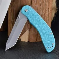 Textured Blue KA-BAR 5698SF Folding Knife 440C Tanto Blade Outdoor Hunting Pocket Knives Defense Survival Fruit Cutting Tools