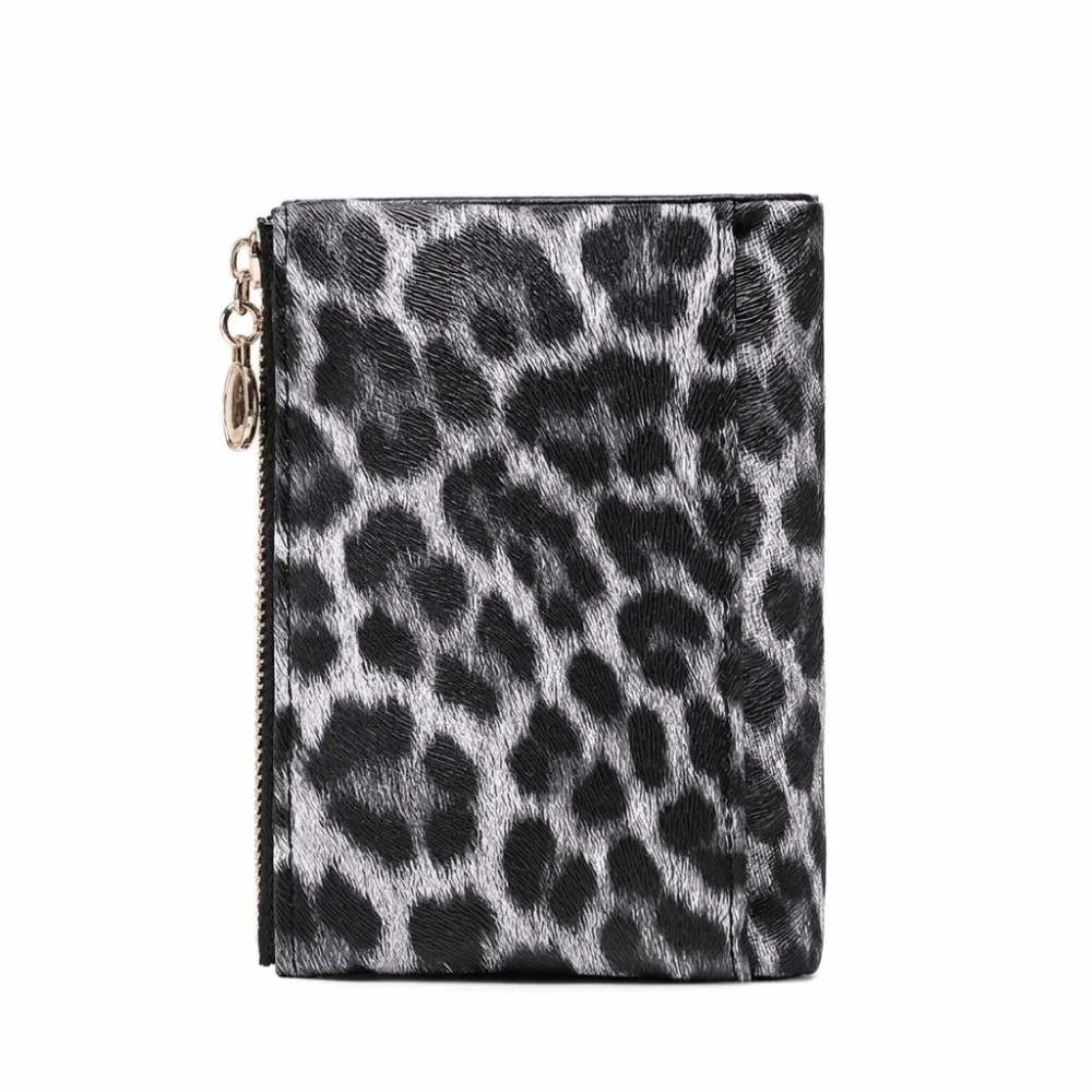Leopard Print PU Leather Short Wallet Double Zipper Multi Card Slots Coin Purse Polyester Lining Large Capacity Card Holder Work