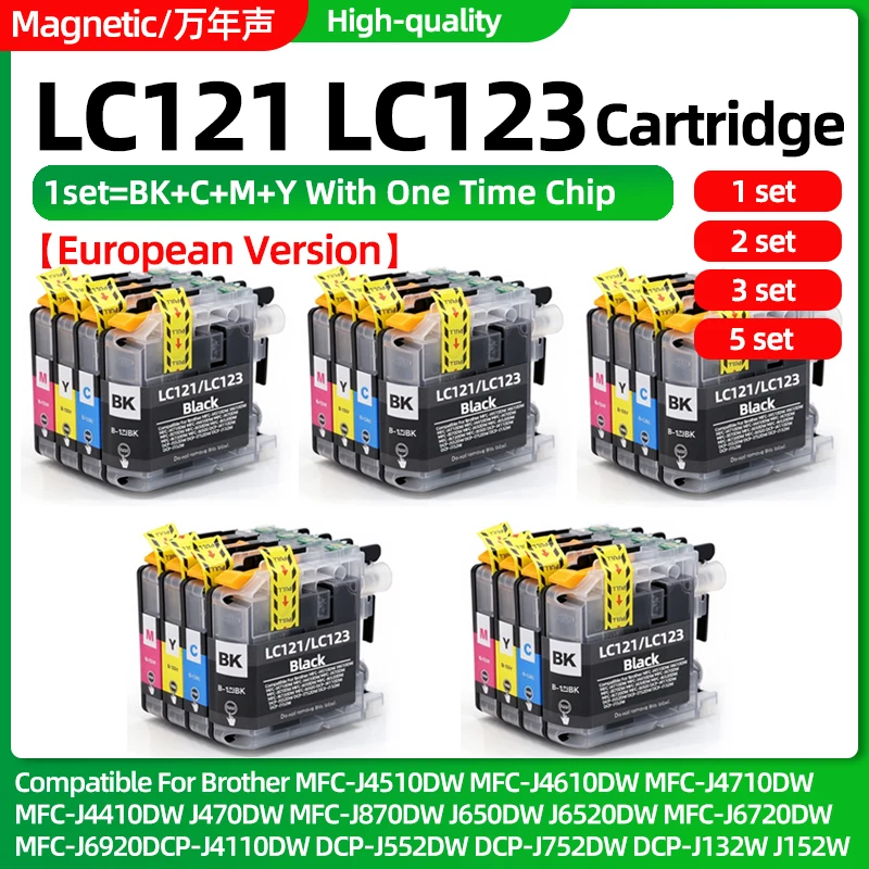4pcs~20pcs Compatible ink cartridge for Brother LC123 DCP J4110DW J132W J152W J552DW MFC J4410DW J4510DW J870DW printer LC123 XL