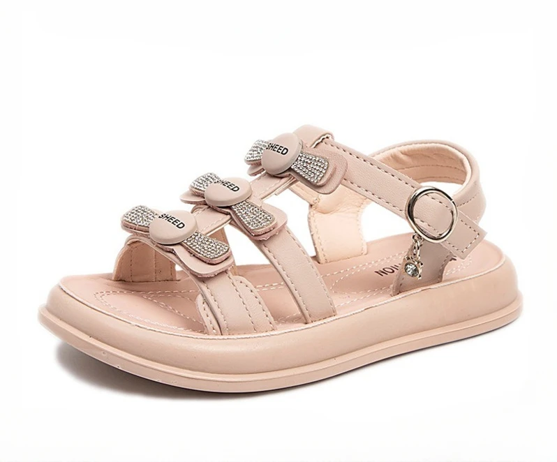 

Girls Breathable Sandals 2024 Summer New Style Medium and Big Children Fashionable and Versatile Bow Anti-Slip Beach Shoes