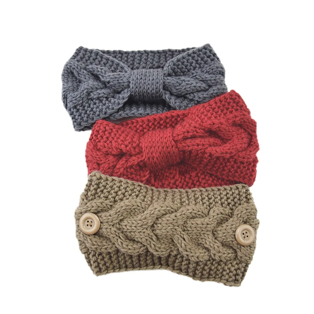 1pc Winter Warm Headband with Button for Women Girls Cross-Knot Knitted Ear Warmer Headwear Elastic Head Wraps Hair Accessories