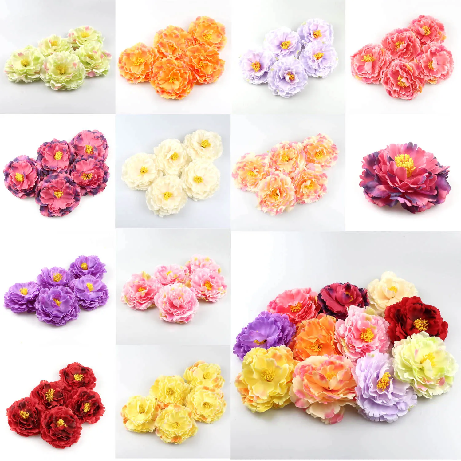 5/50PCS 12cm Artificial Silk Flower Head Fake Peony For DIY Craft Hairband Scrapbook Ornament Box Decor Fabric Flower 2-100Pcs