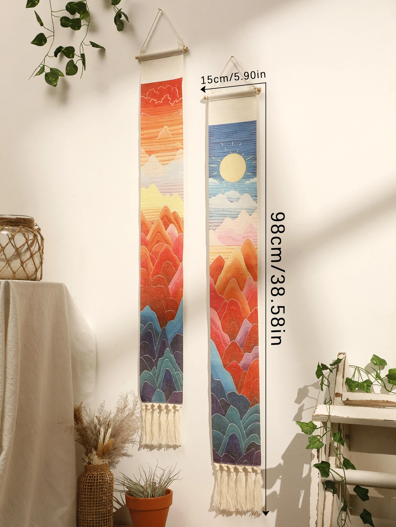 Macrame Tapestry Sunset Sunrise Handmade Wall Tapestries Boho Art Home Decoration Wall Hanging for Living Room Bedroom Ornament