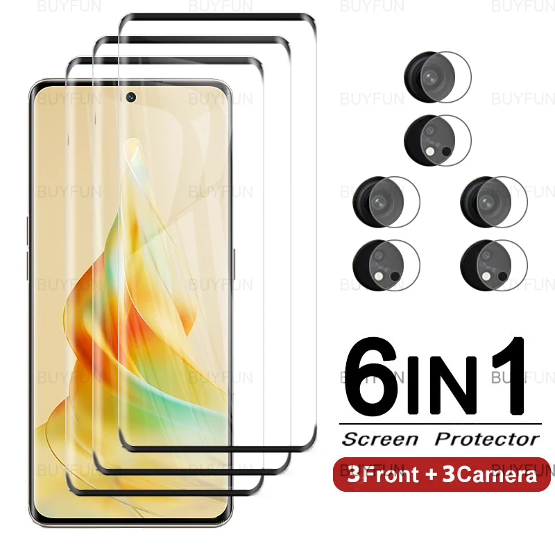 6in1 9D Full Cover Curved Tempered Glass Film For Oppo Reno8 T 5G 6.7'' Screen Protector Camera Lens Film On Orro Appo Reno8T 5G