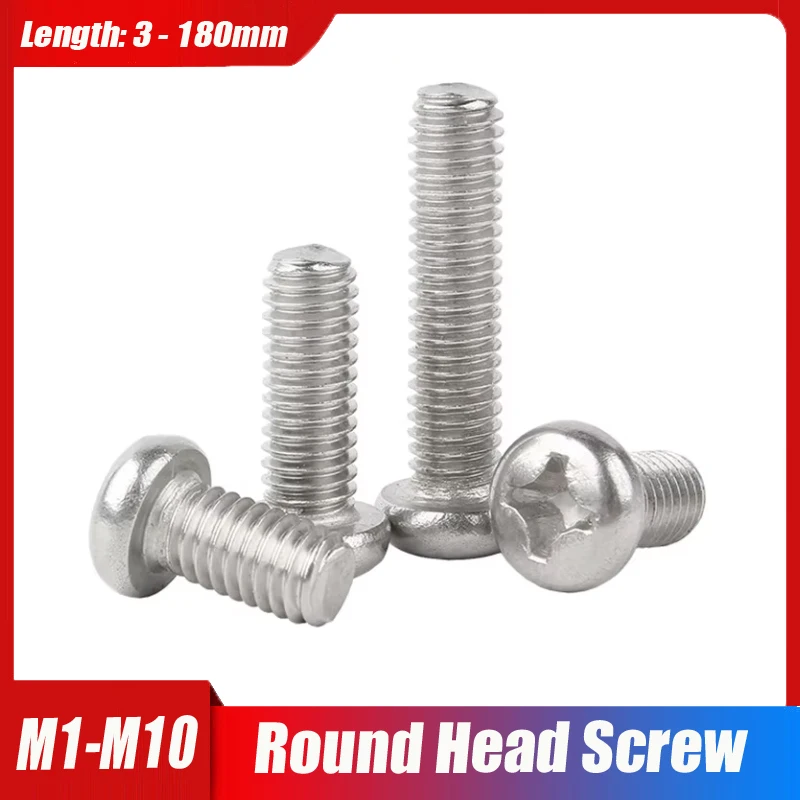 

M1 M2 M3 M3.5-M10 Stainless Steel Micro Thread Round Head Screw Nut Bolt Cross Round Flat Washer Spring Kit 2/5/10/20/50PCS