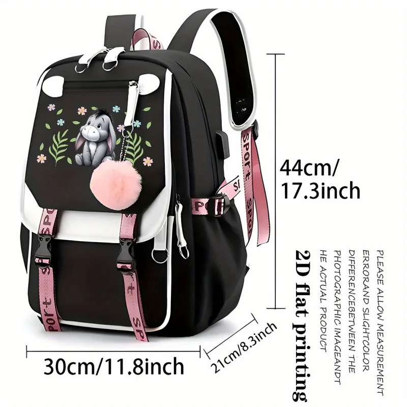 قطعة واحدة من حقيبة ظهر Eeyore & s متوافقة مع الكمبيوتر اللوحي/الكمبيوتر المحمول، حقيبة كتب ذات سعة كبيرة مع طباعة Eeyore، حقيبة سفر خفيفة الوزن لـ & (2D