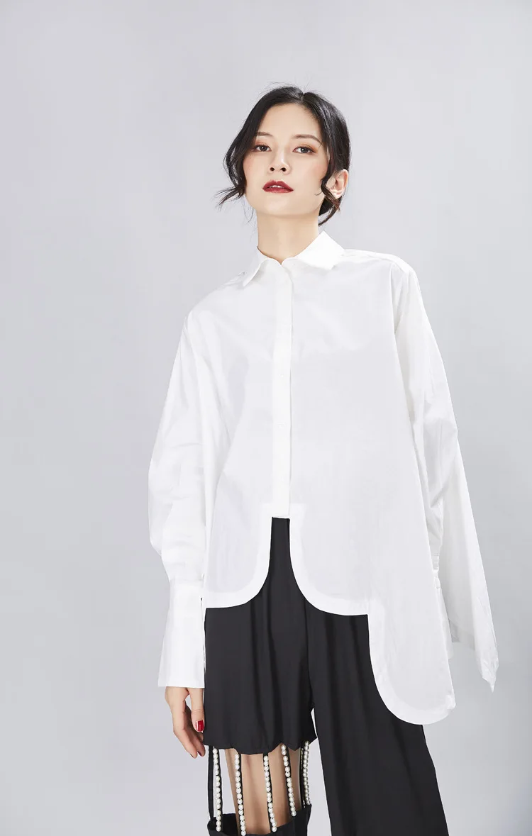 

Zhongchuang Rizhen 2024 designer irregular circular arc super wide hem shirt women loose shirt women