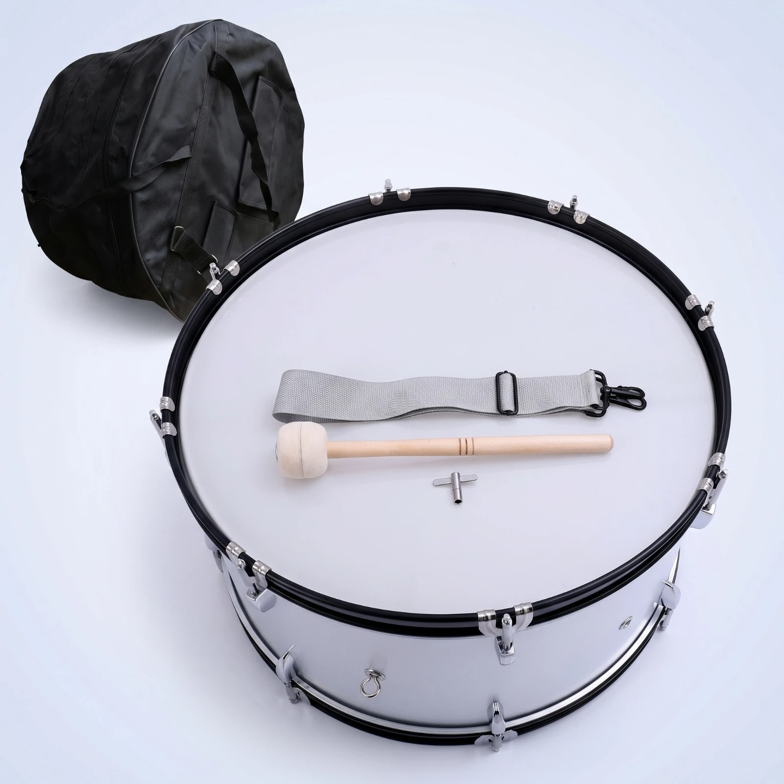 Marching Bass Drum with Mallet Metal Marching Bass Drum Mallets Sound Projection Comfortable Grip for Drummers, Parades