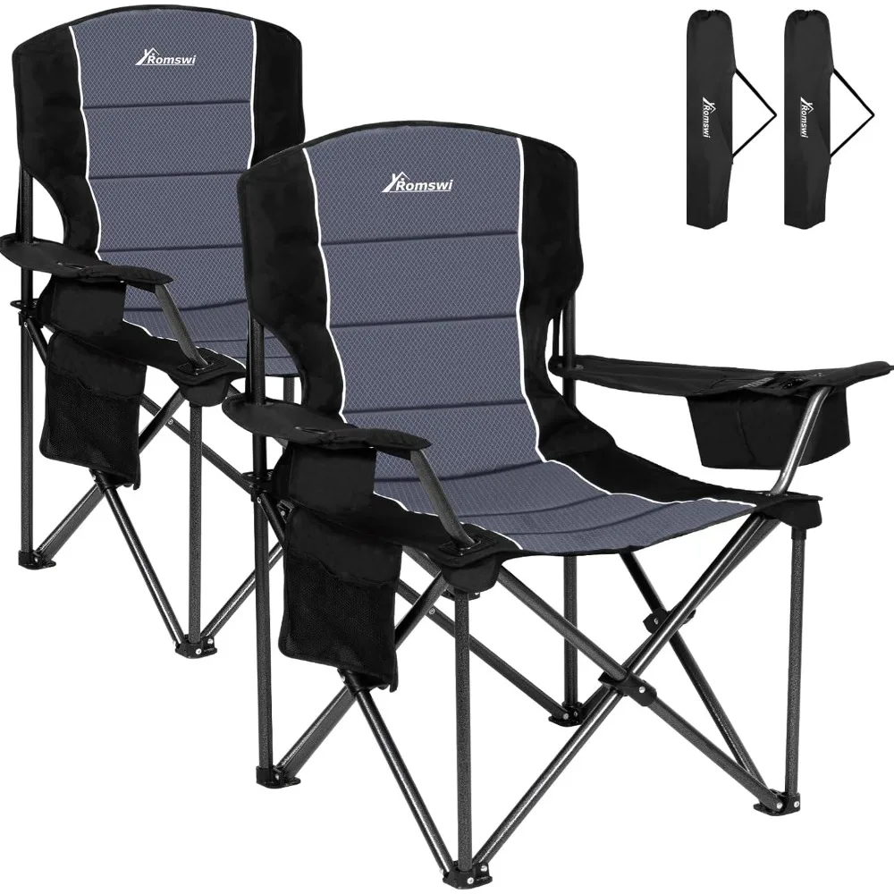 

Oversized Camping Chairs,Heavy Duty Support 500 LBS,Padded Back & Arm Sport Chairs, Cup Holder Cooler Bag, Collapsible Folding