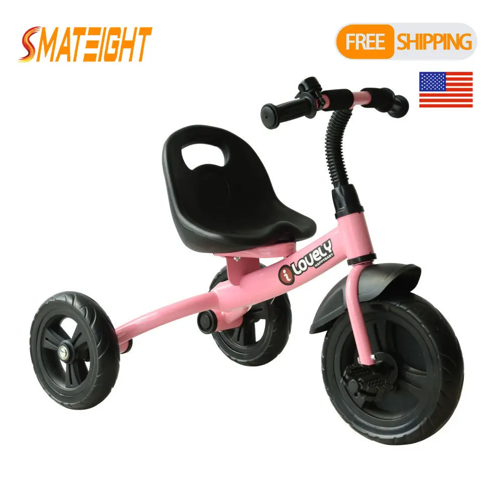 

Qaba Kids Three Wheel Ride On Tricycle Ergonomic Comfort Seat Quiet EVA Wheels Bell Mudguard Indoor Outdoor Recreation Toy Pink