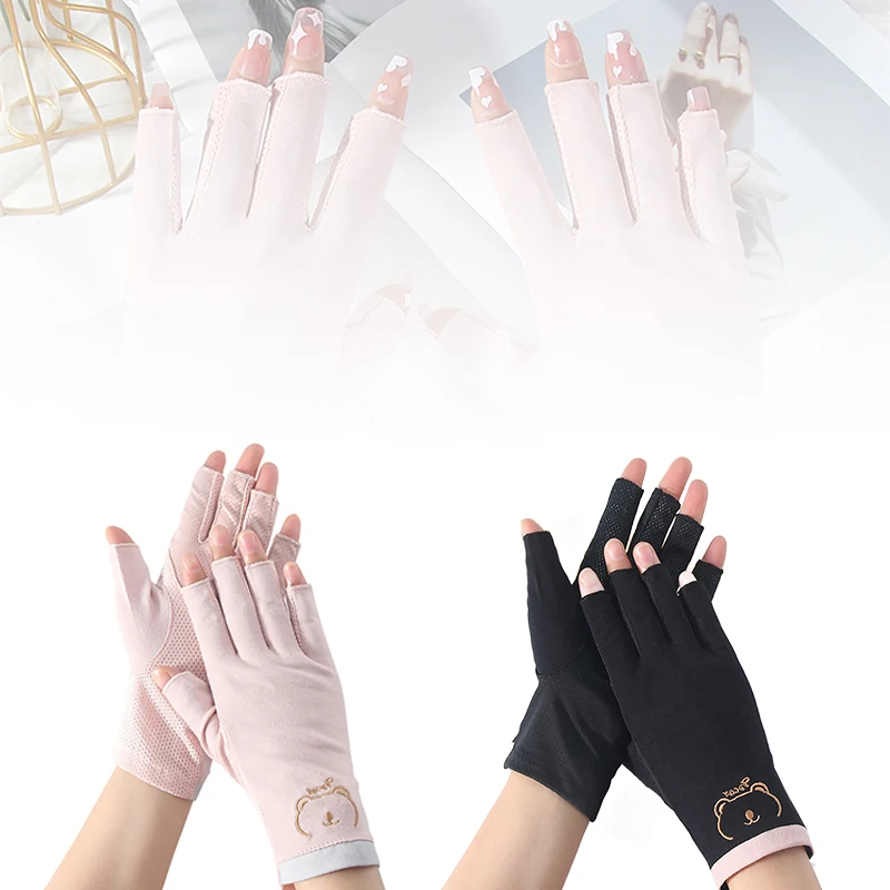 LED Lamp Nails Dryer Radiation Hand 1 Pair Anti UV Nail Gloves UV Gel Shield Glove Fingerless Manicure Nail Art Tools