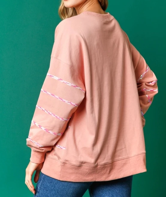 Fashion 2024 Autumn New Hoodie Christmas Santa Claus Sequined Casual Top Striped Long Sleeved Sweatshirt for Women
