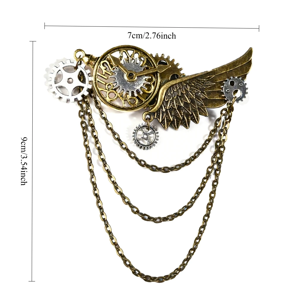 Steampunk retro wing gear clock chain brooch Shirt suit chain tassel collar needle Mechanical decorative accessories