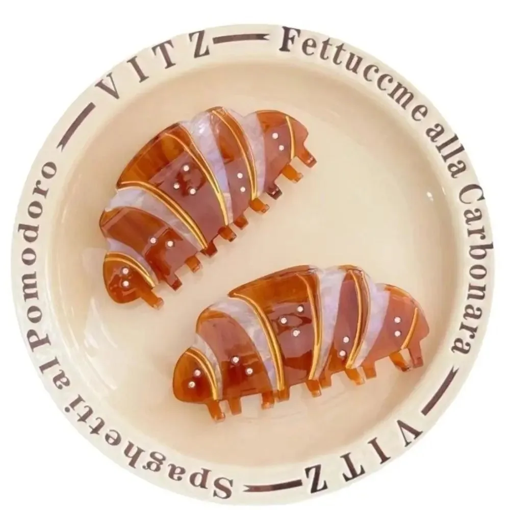 Croissant de estilo coreano Kawaii, garra para el pelo, café, divertido ácido acético, Clip de cangrejo de diamante, tocado, Clip de tiburón francés para niñas