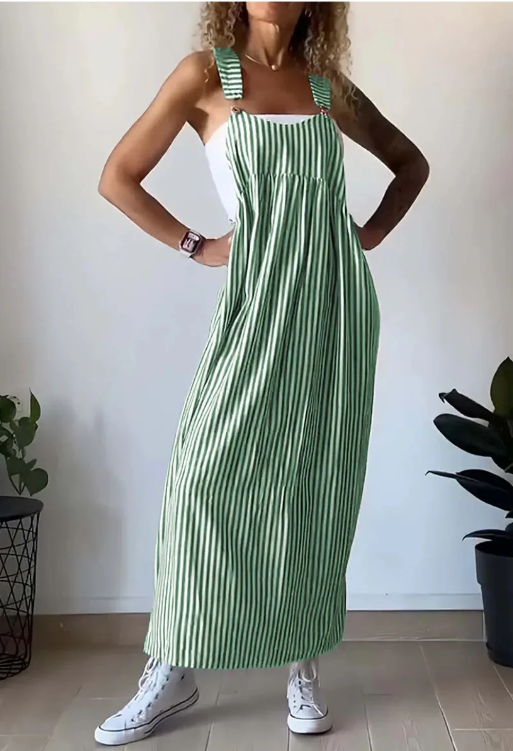 Fashion Stripe Printed Dress Loose Casual Boho Vacation Sleeveless Long Dresses Spring Summer New Commuter Women's Clothing