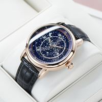 OBLVLO Superb Men's Rose Gold Starry Sky Automatic Mechanical Watch Classic Fashion Calf Leather Strap Simple Design WTA3398