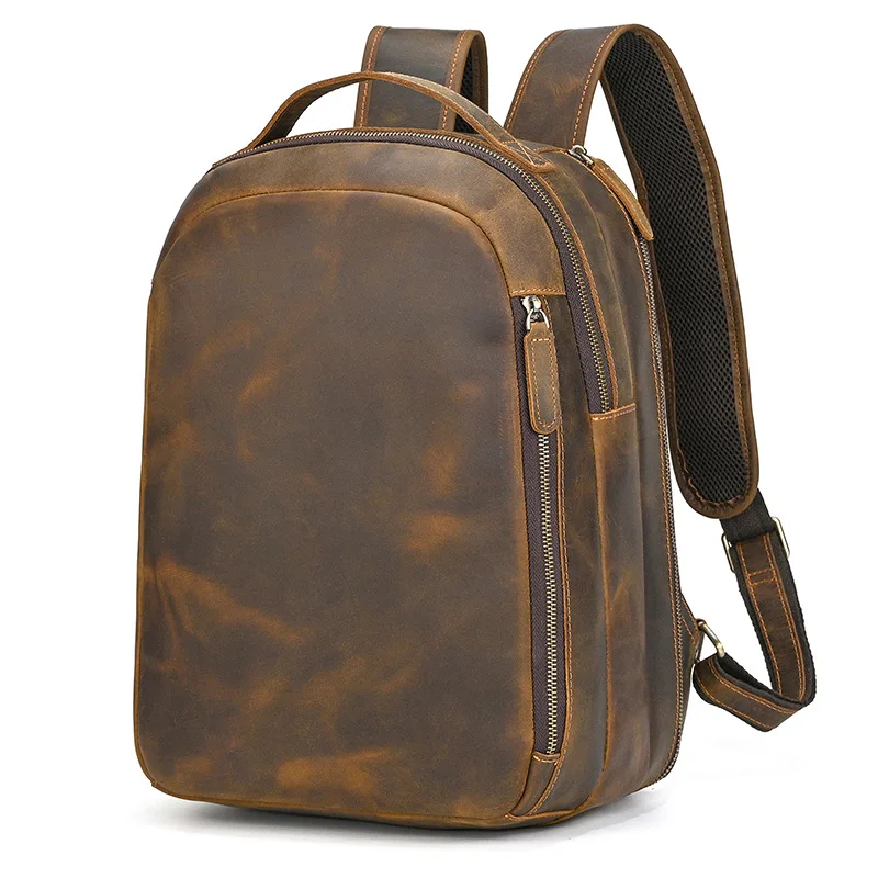 

Genuine Leather Backpack for Men, Crazy Horse Leather Travel Backpack, Spacious Duffel Bag, Cowhide College Rucksack