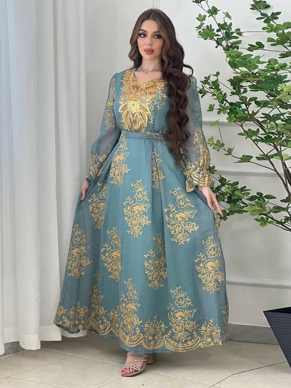 Abaya bordado para mulheres, vestido solto, vestidos de festa muçulmanos, Ramadan Kaftan, Mesh Caftan, Dubai Robe, árabe, Turquia, Eid