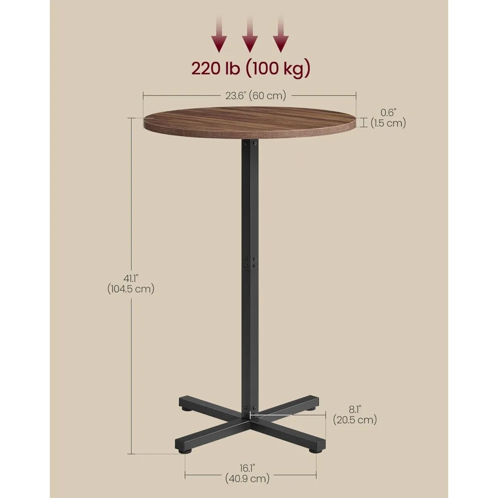 VASAGLE Mesa de cóctel redonda, mesa de pub de bar superior alta con estructura de metal y base cruzada, para 2-3 personas, moderna, fácil de montar,