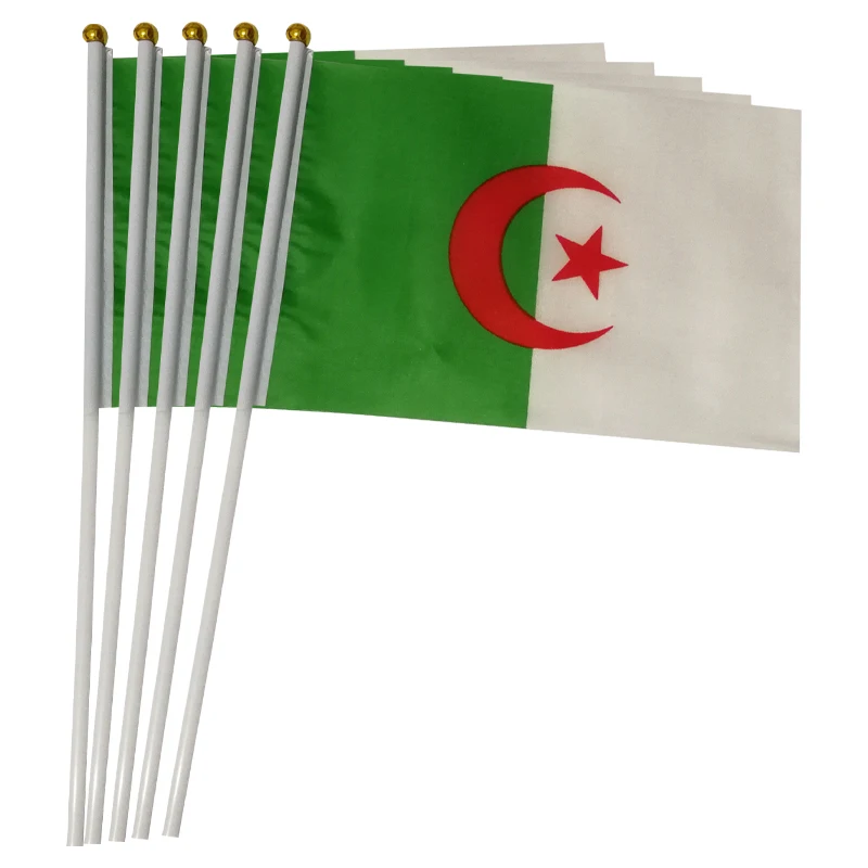 aerlxemrbrae  50 pieces 14 * 21cm Algerian hand-held plastic stick flag Outdoor celebration event Algeria small flag