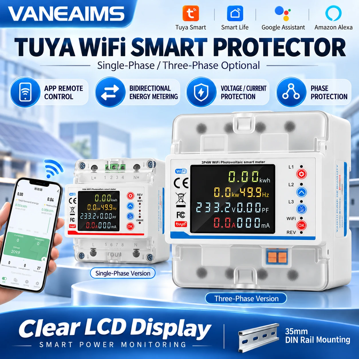 Energy Meter Din Rail Wifi - Pengukur Energi kWh Dua Arah untuk