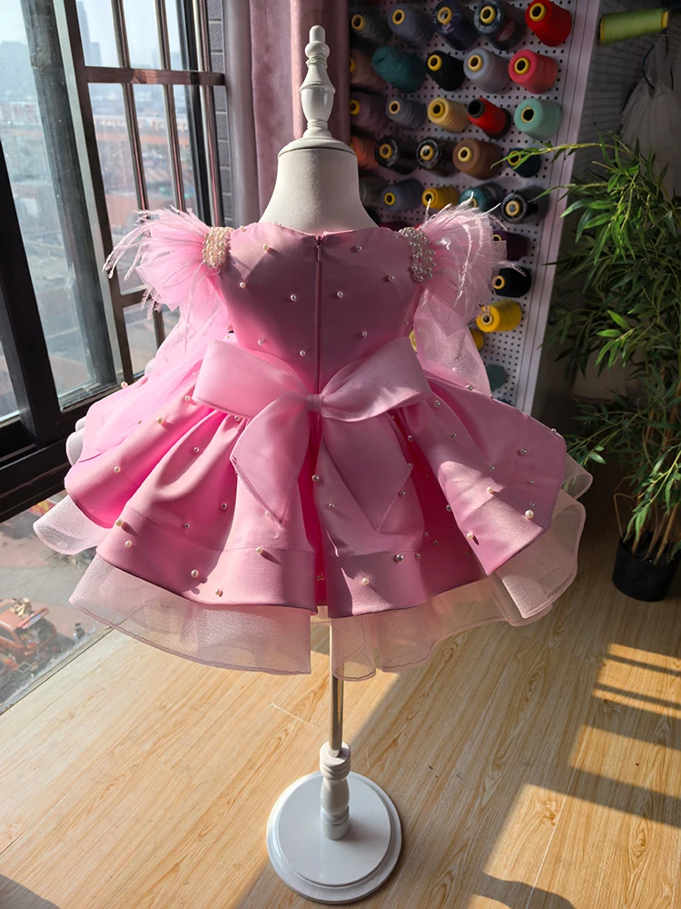 Girls Holiday Dress Party Dress Kids Dress Santa Princess Dress Long Sleeve Pink Baby Girl Winter Party Show Holiday Costume